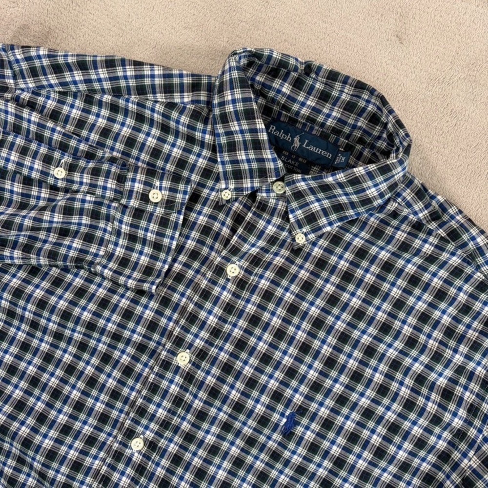 Vintage Polo Ralph Lauren Oxford Blake Shirt in Blue Plaid Men Medium Pony Prepp